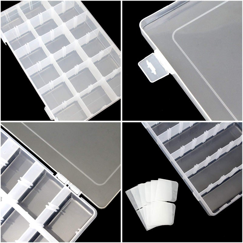 FengWu 5 Pack Plastic Jewelry Organizer Box 18 Big Girds Clear Storage Organizer Case with Adjustable Dividers Jewelry Storage Container Multi Compartment Storage Box for Washi Tape, Bead, Gem, Rock - Image 3